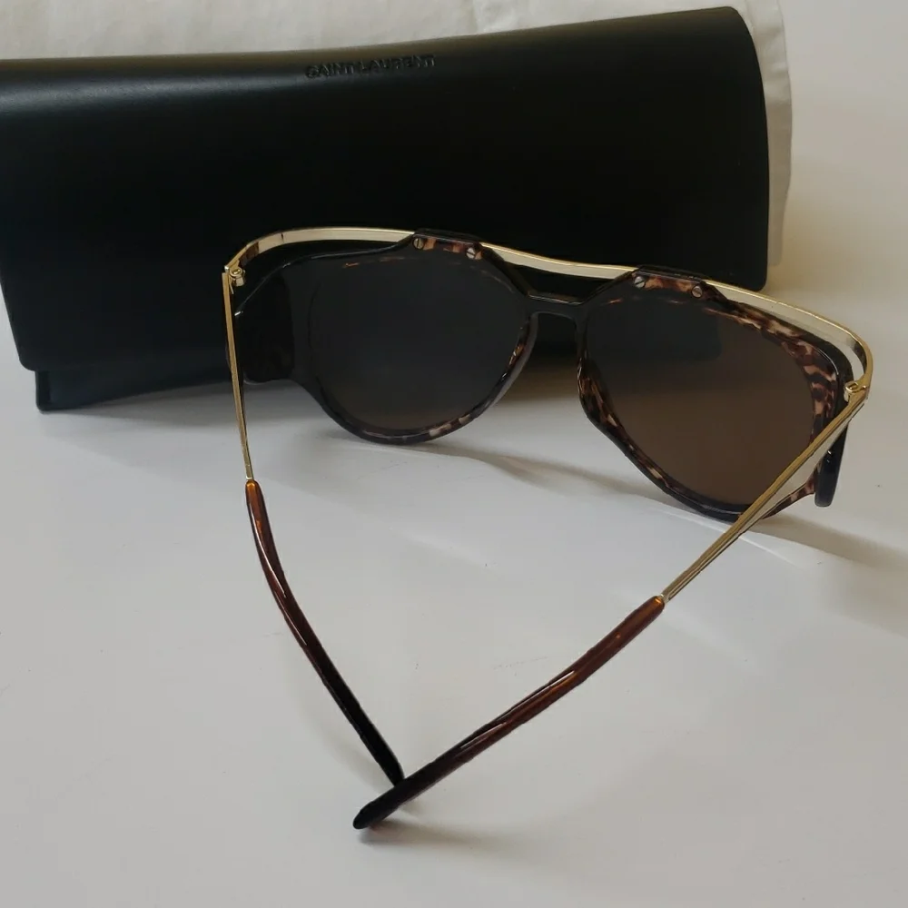 SAINT LAURENT AMELIA Brown Gold Sunglasses Classic Round Frame - Picture 3 of 6